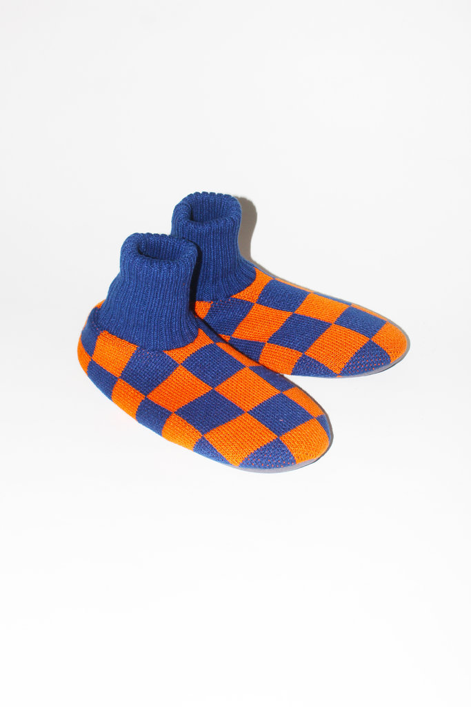 Verloop Knits Verloop Knits Sock Slippers in Navy + Orange Checkered