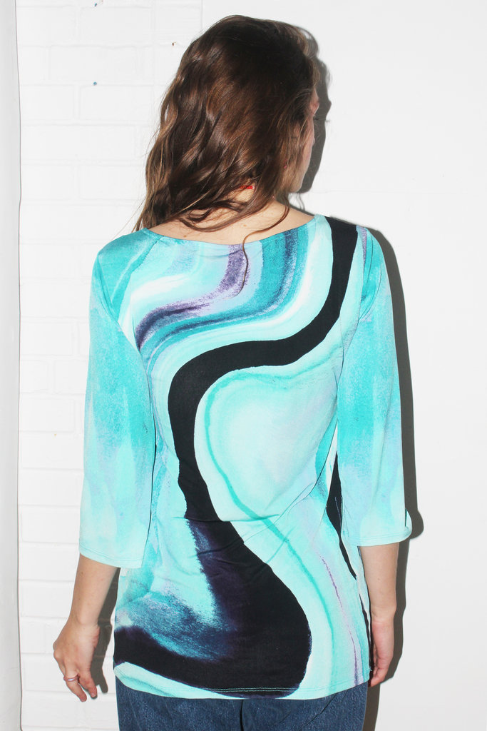 Vintage Blue Abstract Print Top -S
