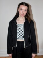 Studio Citizen Zipper Jacket in Black Denim With Contrast Stitching