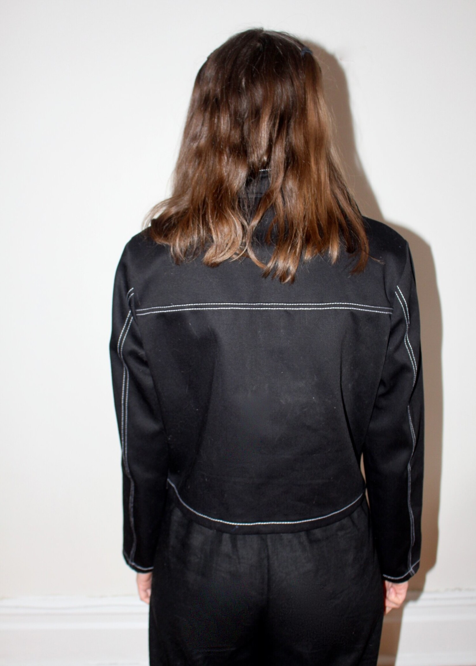 Studio Citizen Studio Citizen Zipper Jacket in Black Denim With Contrast Stitching