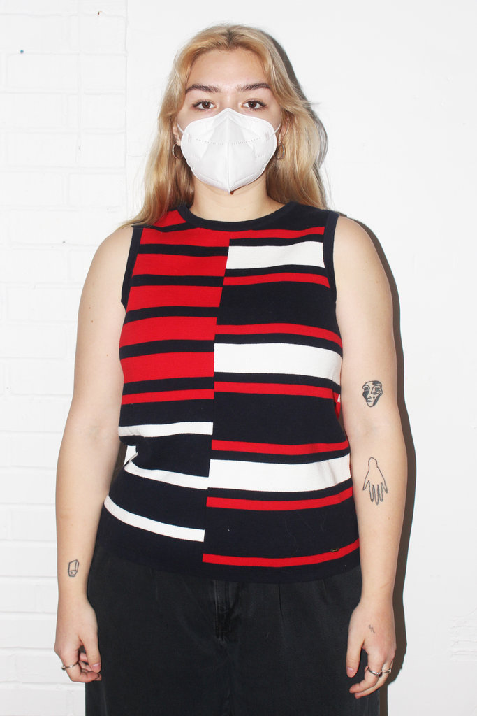 Red, White+Black Stripe Vest - L