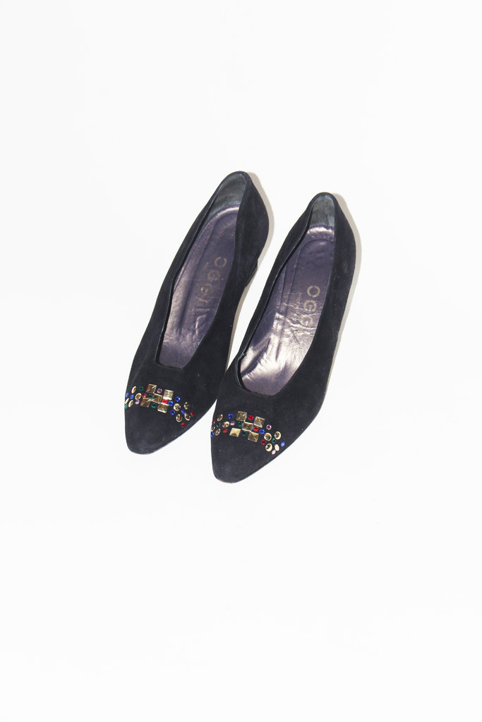 Vintage Black Bedazzled Heeled Shoes - Size 7.5 (38)