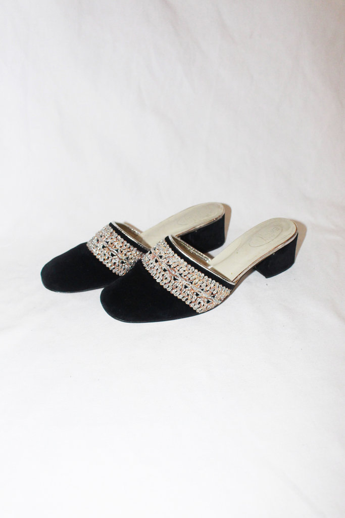 Vintage Black and White Sparkly Mules - Size 6