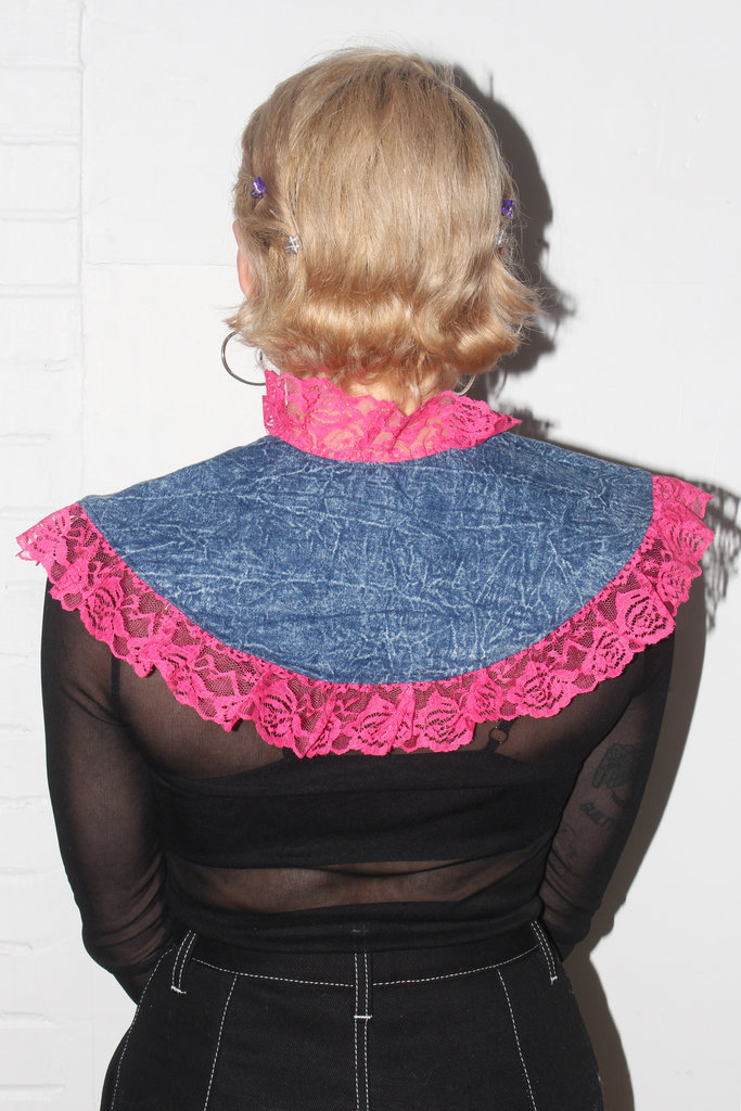 MOLE MOLE Upcycled Collar in Acid Wash Denim and Pink