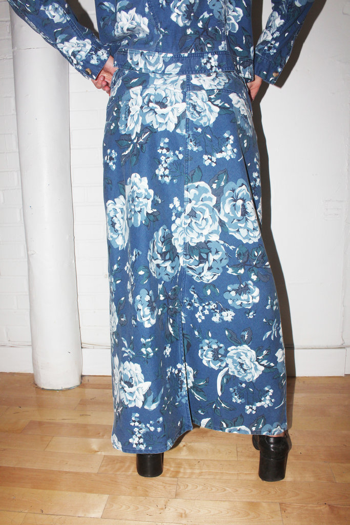 Vintage Vintage Blue Floral Shirt+Skirtl Set - M/L