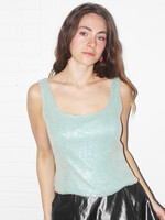 Vintage Turquoise Sequin+Beads Silk Top - M/L