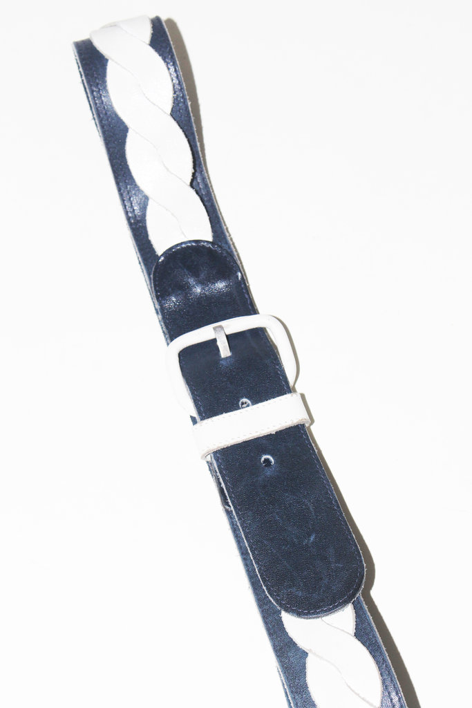 Vintage Vintage White and Navy Leather Belt