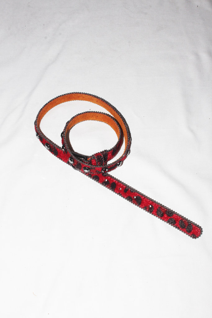 Vintage Red Studded Leather Cheetah Print Belt