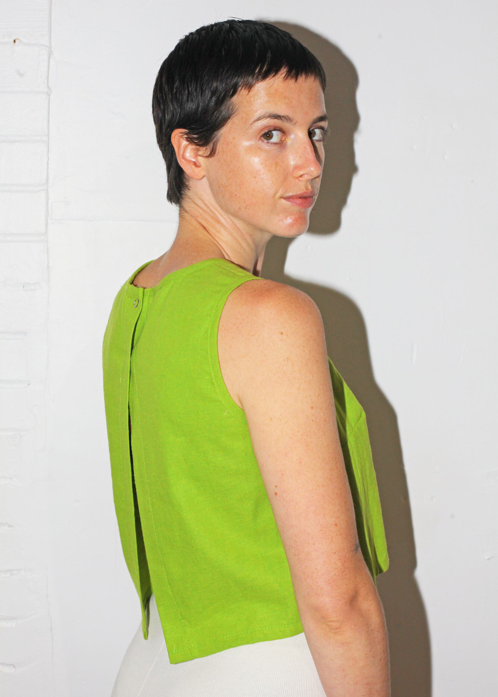 Studio Citizen Studio Citizen Open Back Tank Top in Green Linen