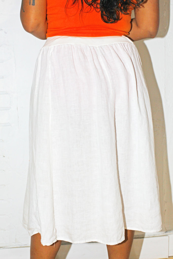 Vintage Vintage White Elastic Waist Linen Skirt - L/XL