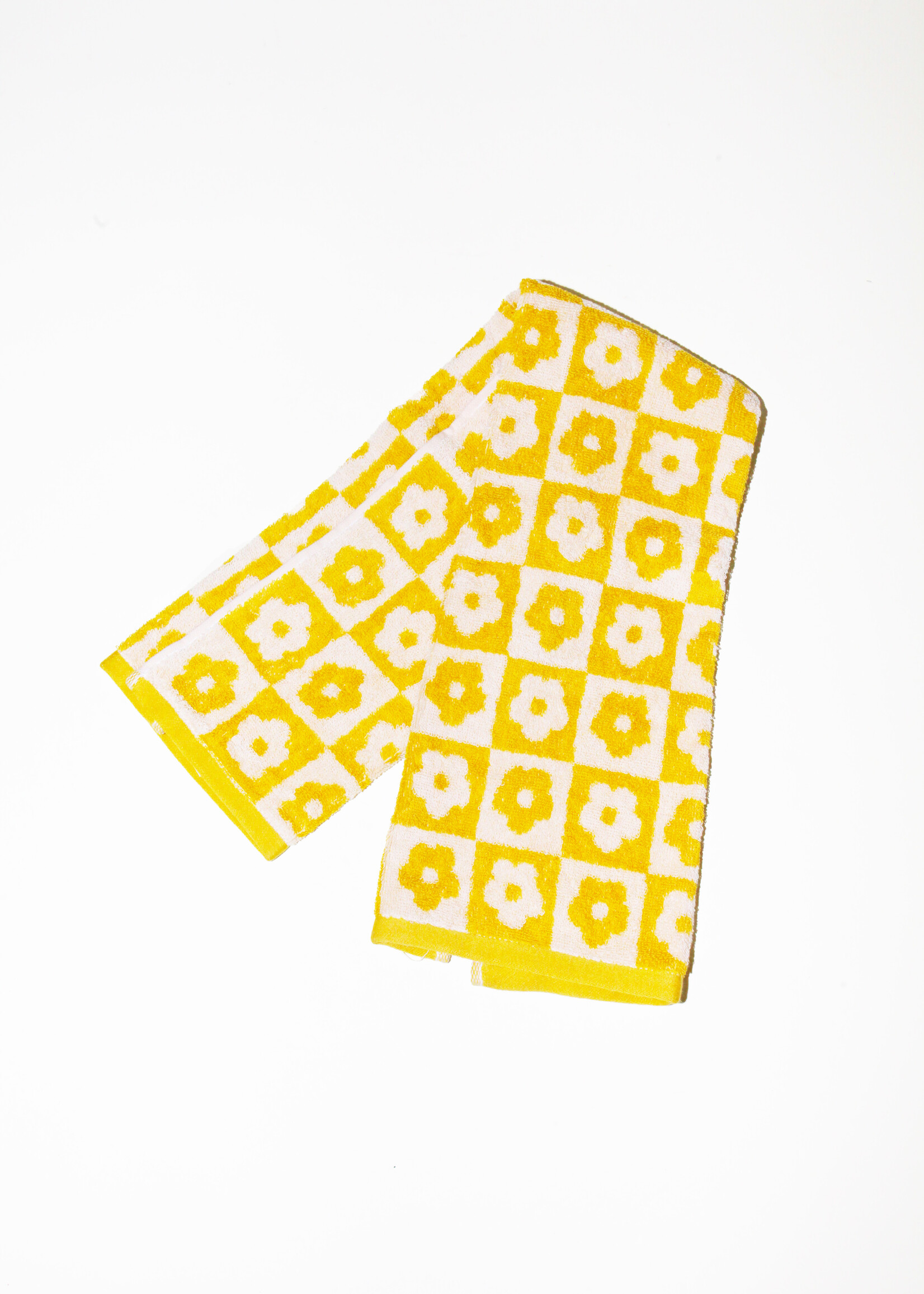 Mustard Flower Checkered Hand Towel