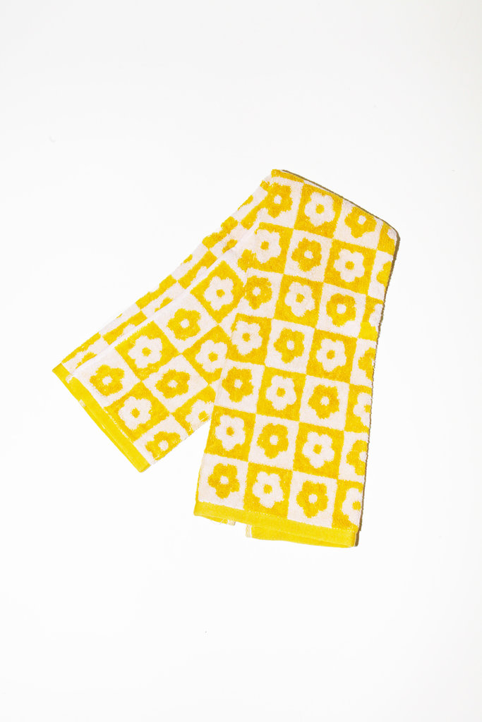 Mustard Flower Checkered Hand Towel