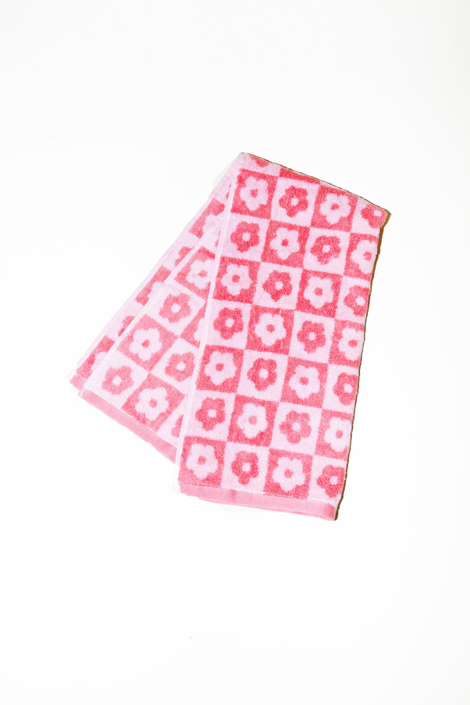 Pink Flower Checkered Hand Towel