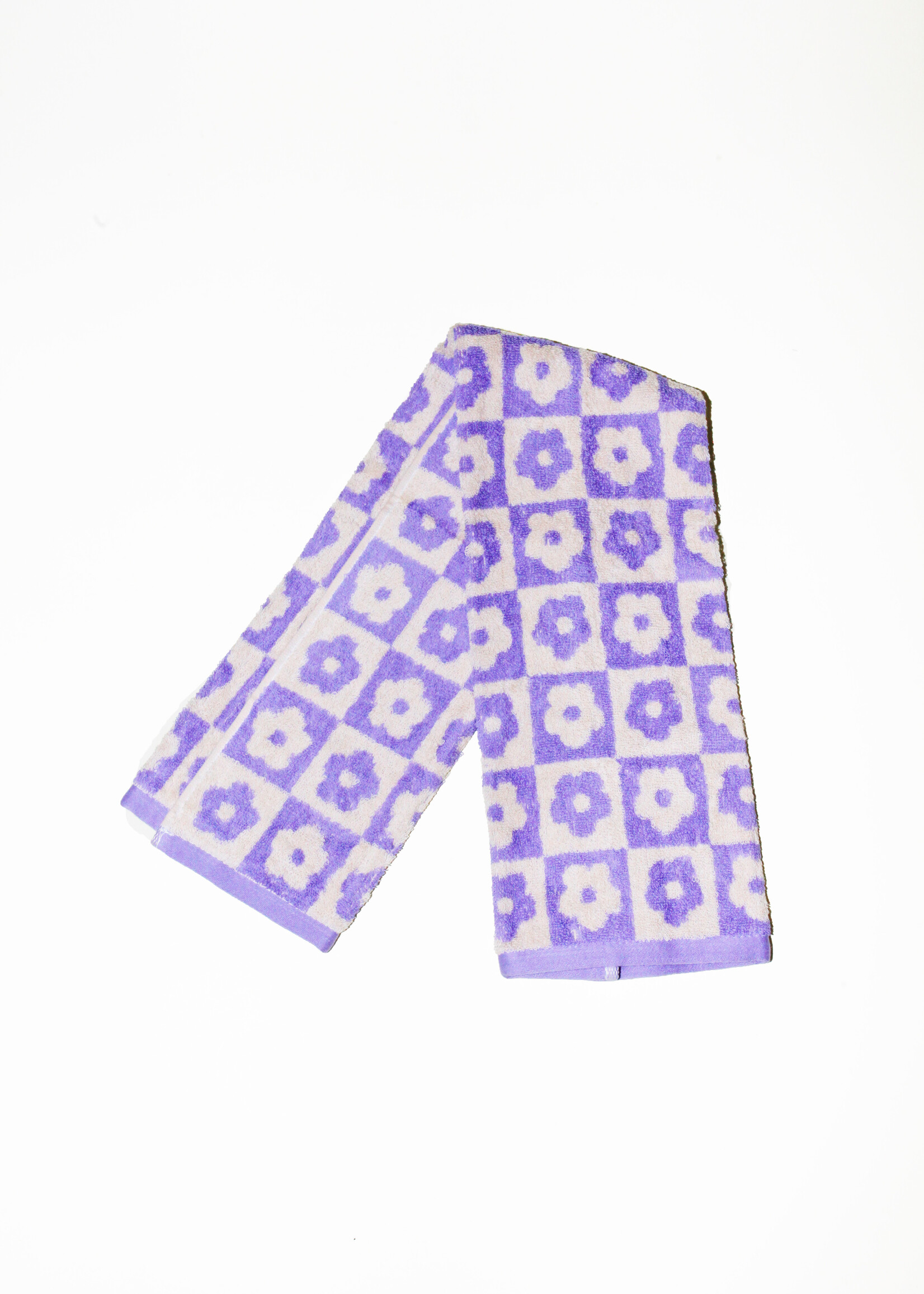 Purple Flower Checkered Hand Towel