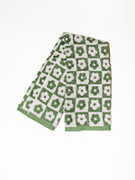 Green Flower Checkered Hand Towel
