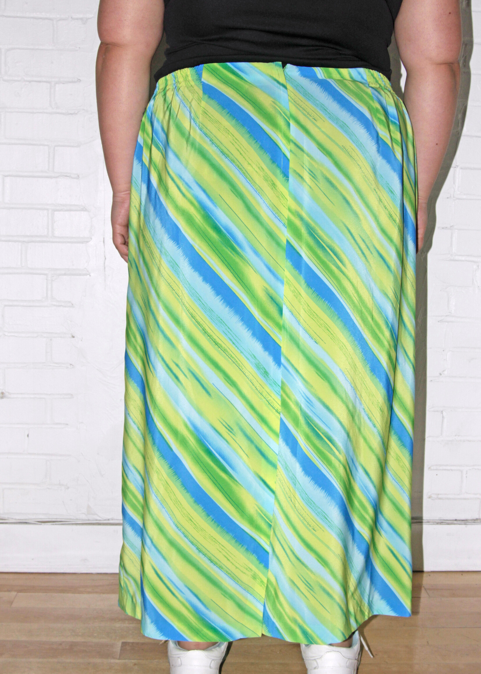 Vintage Vintage Green and Blue Stripe Skirt - 3XL