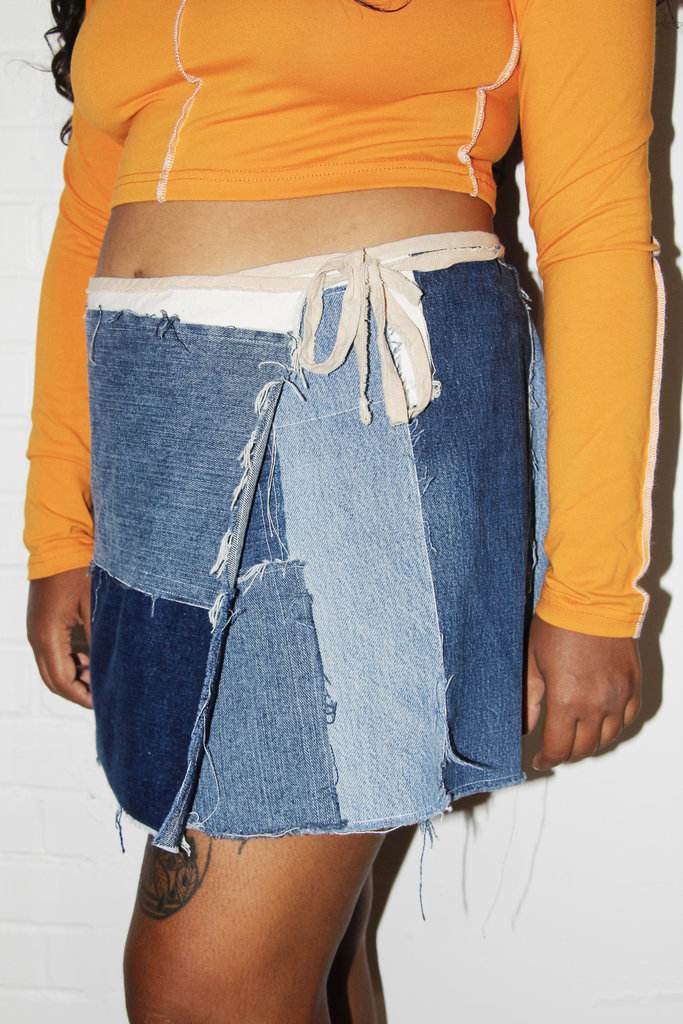 MOLE MOLE Upcycled Patchwork Denim Wrap Skirt / Size M-L (#1)