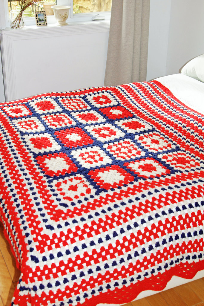 Vintage Vintage Red Crochet Granny Square Blanket