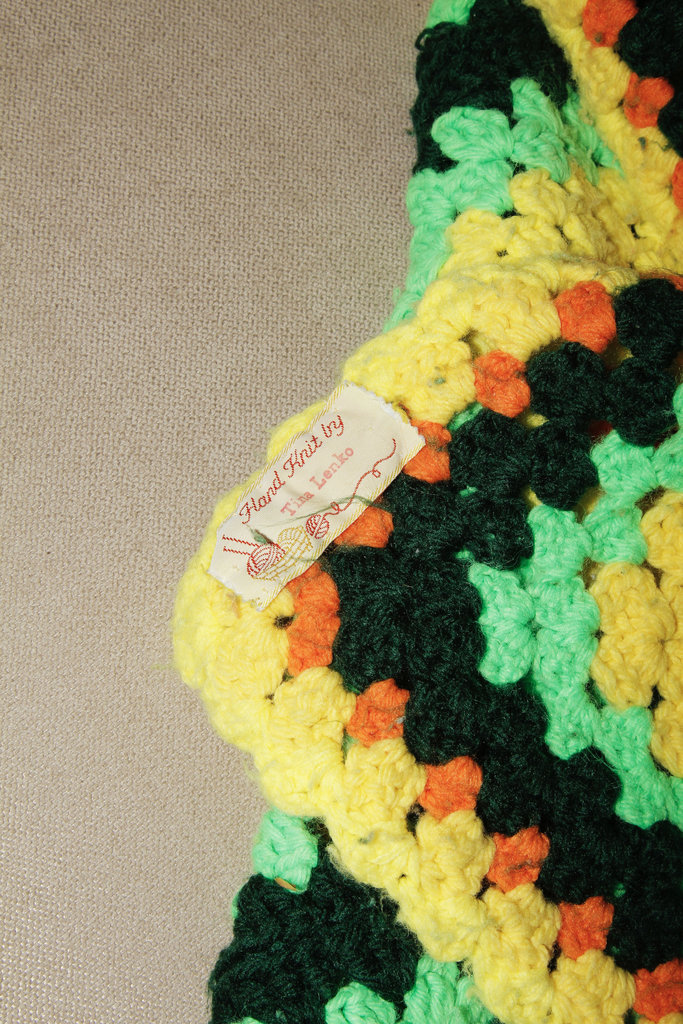 Vintage Vintage Crochet Neon Granny Square Blanket