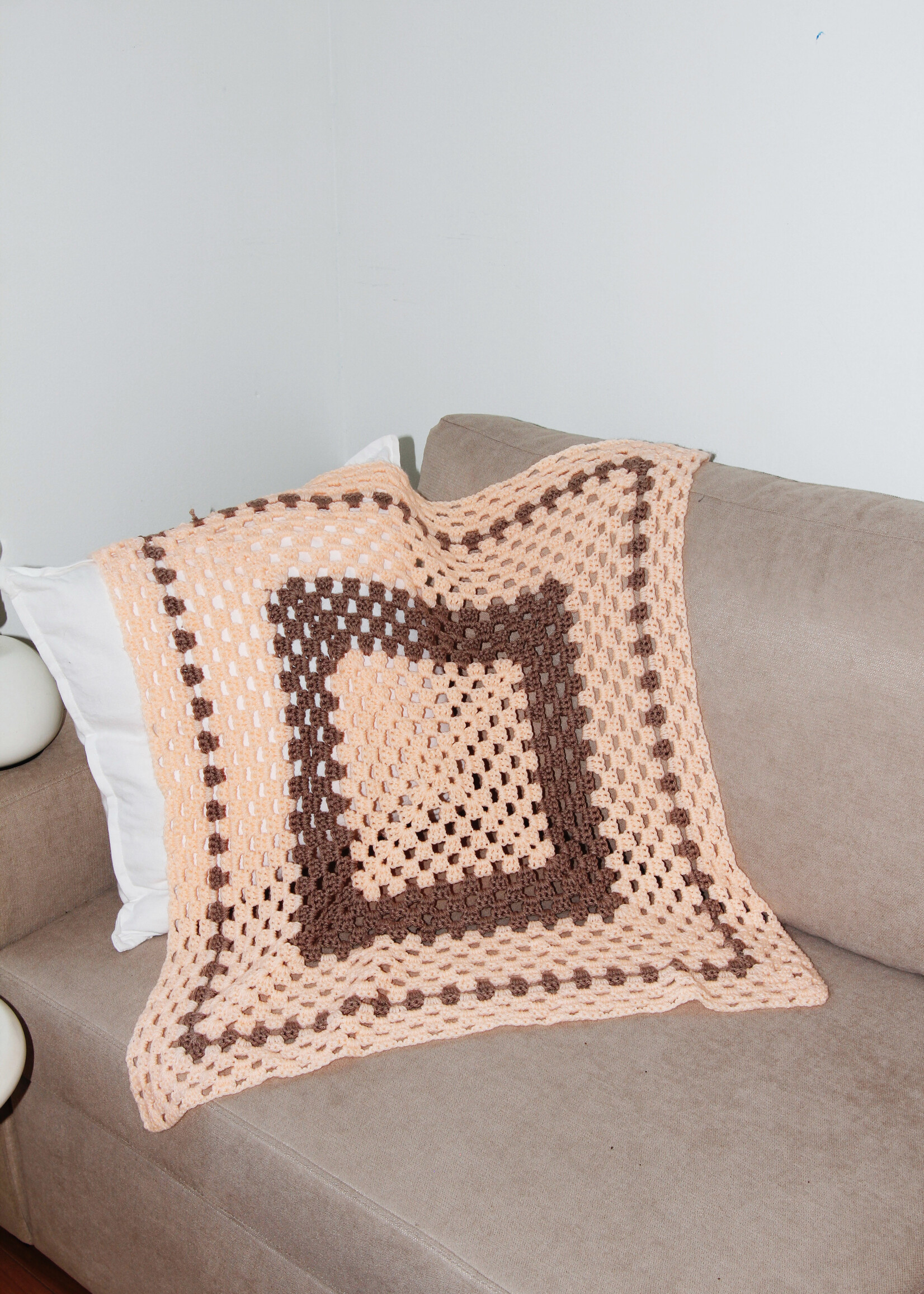 Vintage Vintage Coral and Brown Crochet Baby Blanket