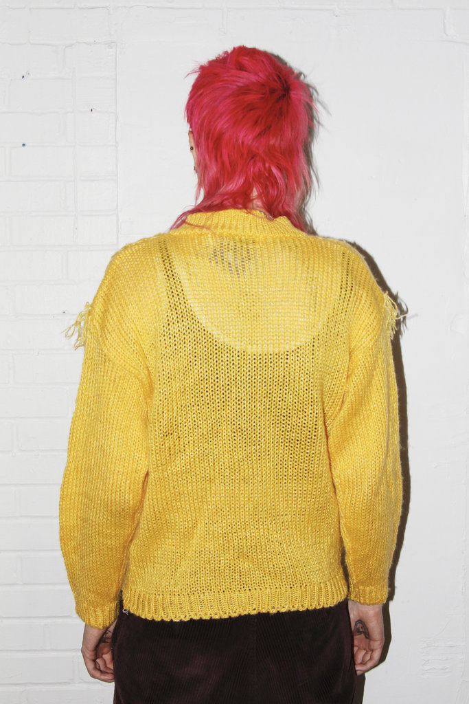 Vintage Vintage Yellow Fringe Knit Sweater - S