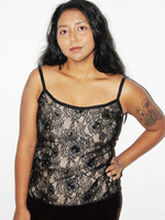 Vintage Black and Cream Silk Tank Top - M/L