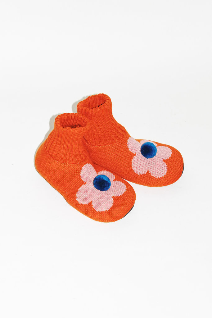 Verloop Knits Verloop Knits Sock Flower Slippers in Orange and Blush