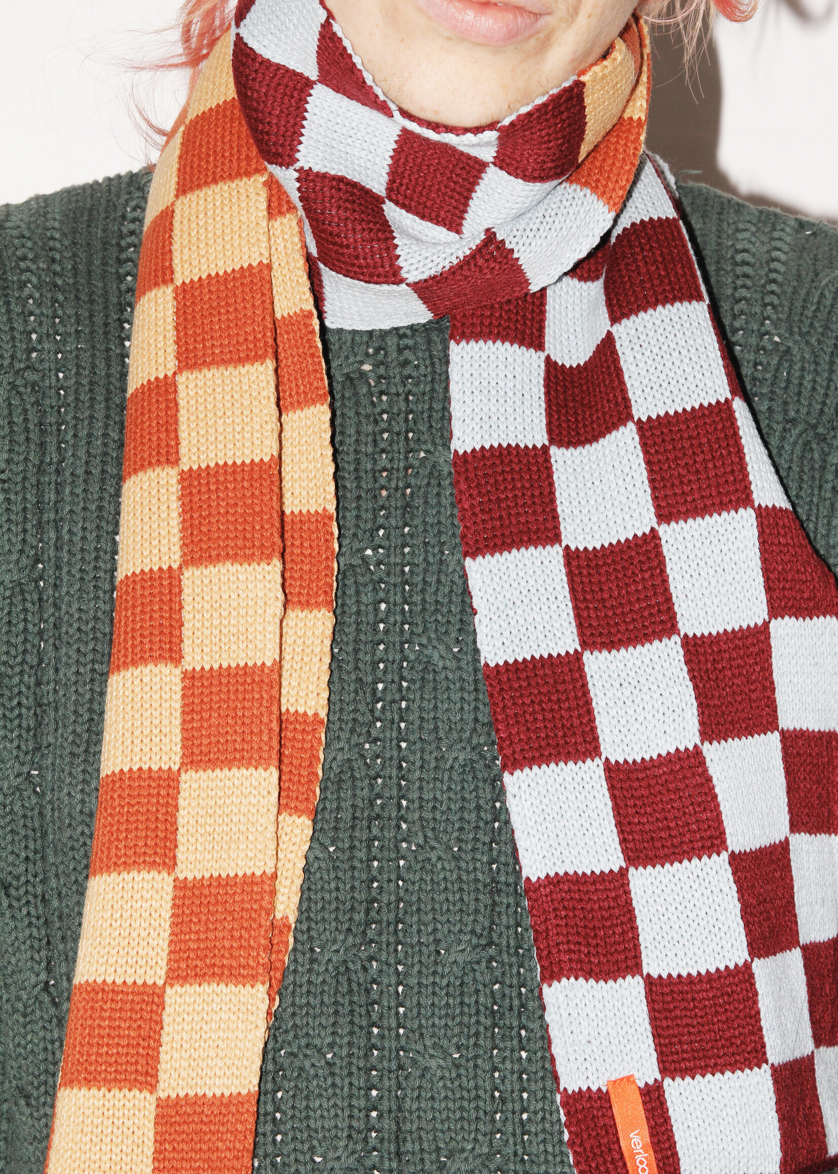 Verloop Knits Checkerboard Mini Scarf in Stone Blue and Wine Red - CITIZEN  VINTAGE