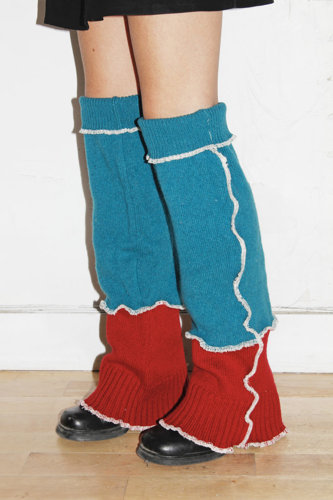 Studio Citizen Upcycled Knit Leg Warmers in Teal and Red