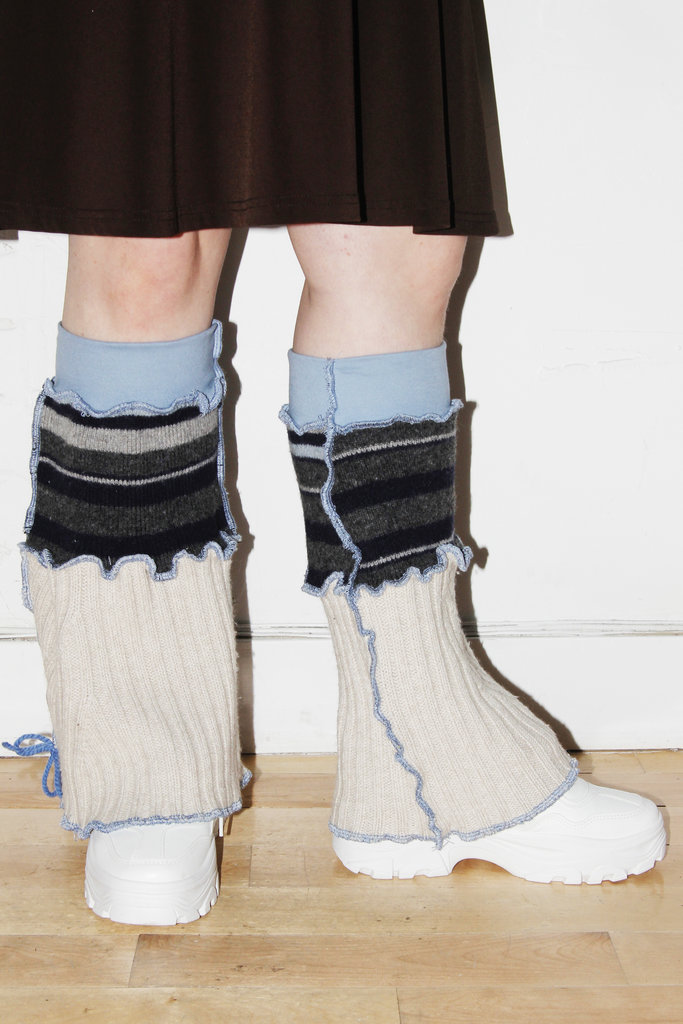 Studio Citizen Upcycled Knit Leg Warmers in Cream and Blue