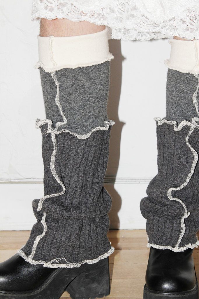 Studio Citizen Upcycled Knit Leg Warmers in Dark Grey and Cream