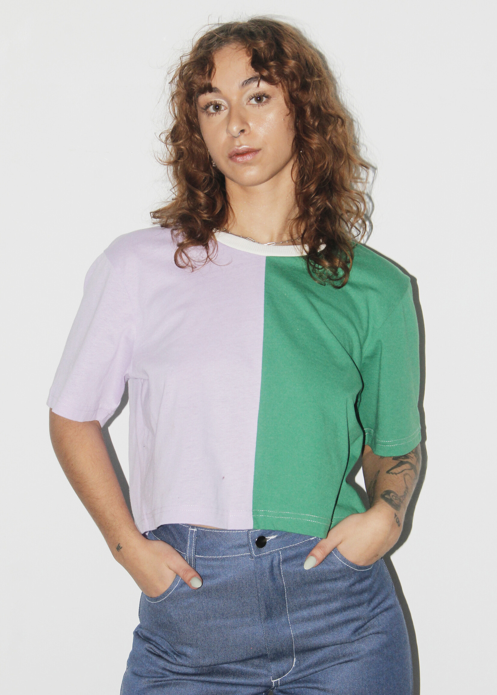 Studio Citizen Studio Citizen Boxy Tee in Purple and Green Color Block