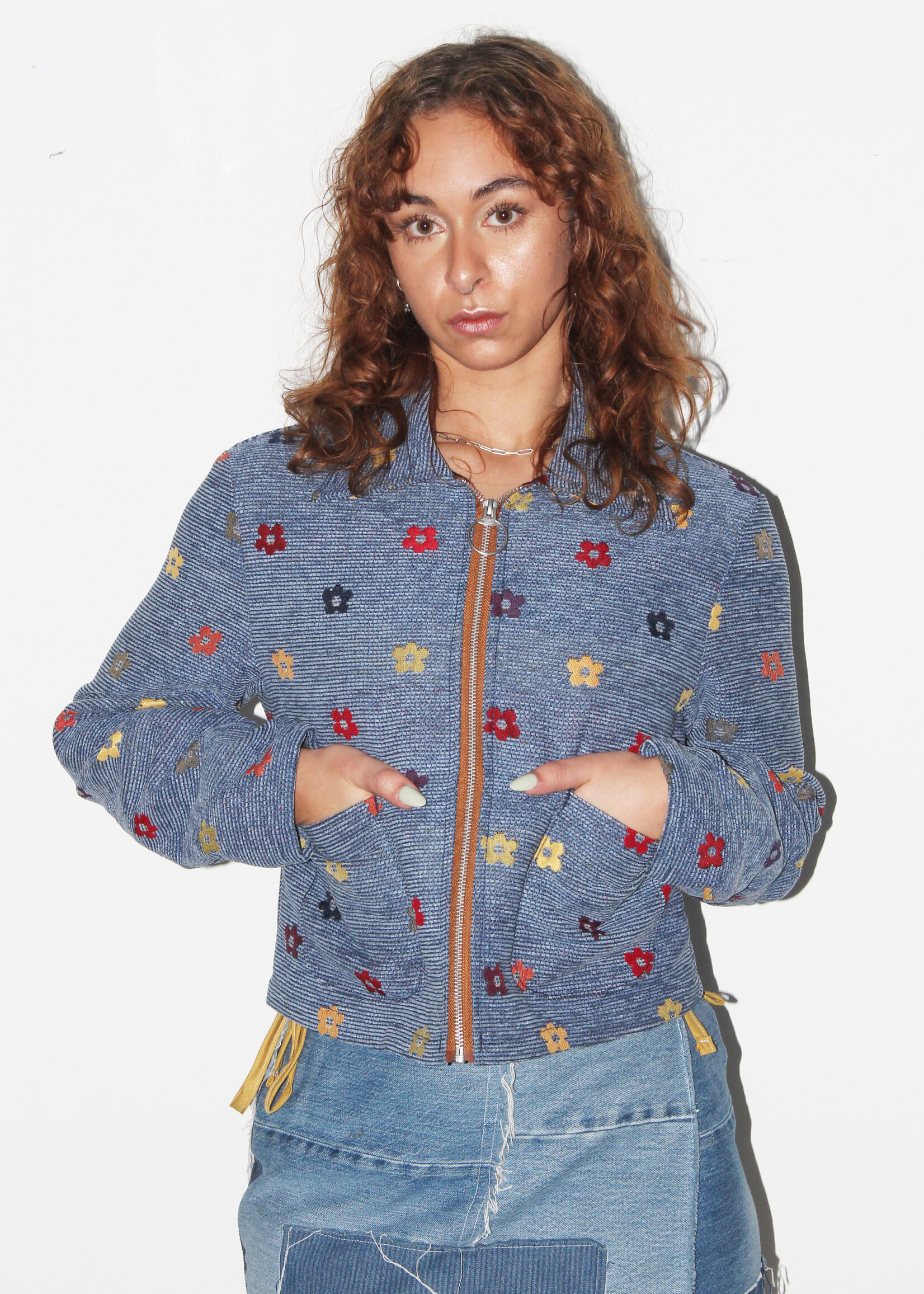 Studio Citizen Studio Citizen Zipper Jacket in Denim Corduroy Flowers