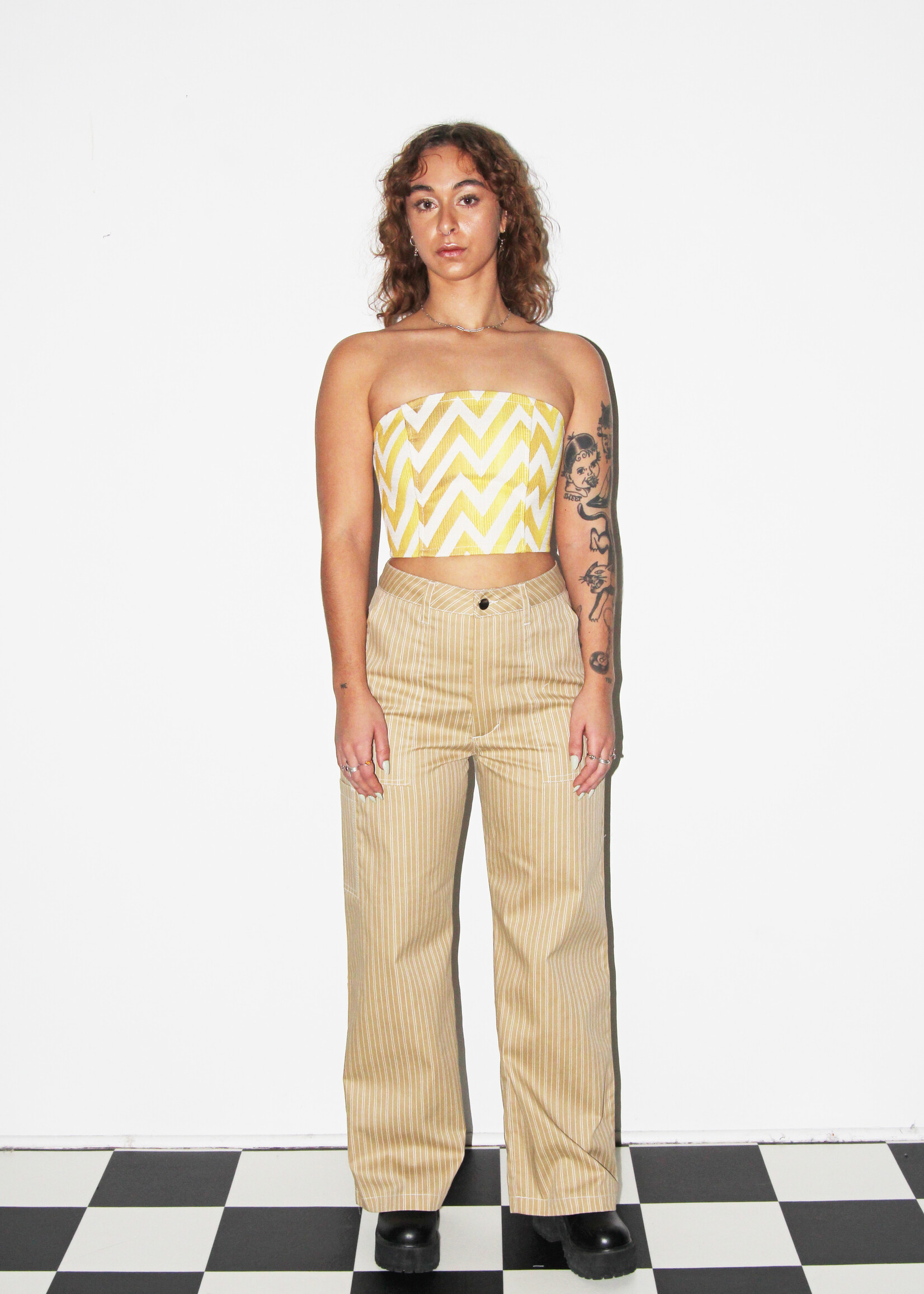 Studio Citizen Studio Citizen Carpenter Pants in Tan and White Stripes