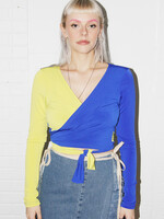 Studio Citizen Wrap Top in Royal Blue and Chartreuse