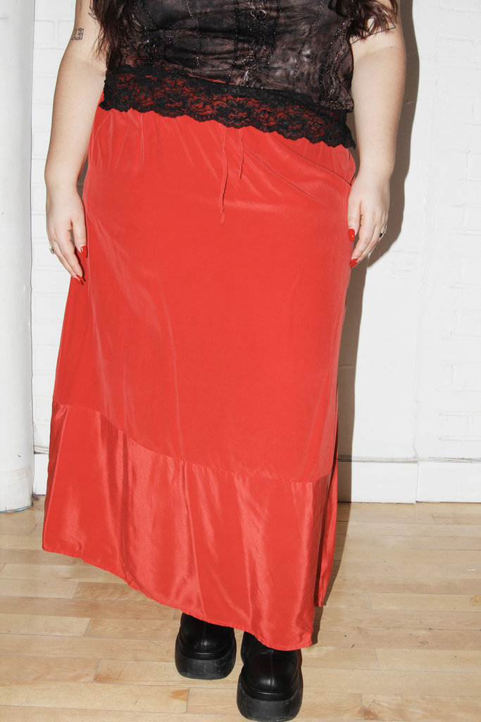 Vintage Vintage Red Silk Skirt - XXL