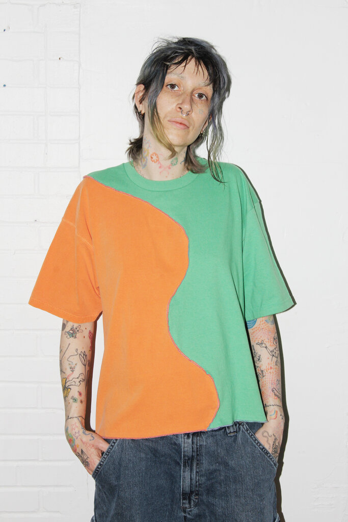 Studio Citizen Upcycled T-shirt  (#7) Green and Orange, Size XL