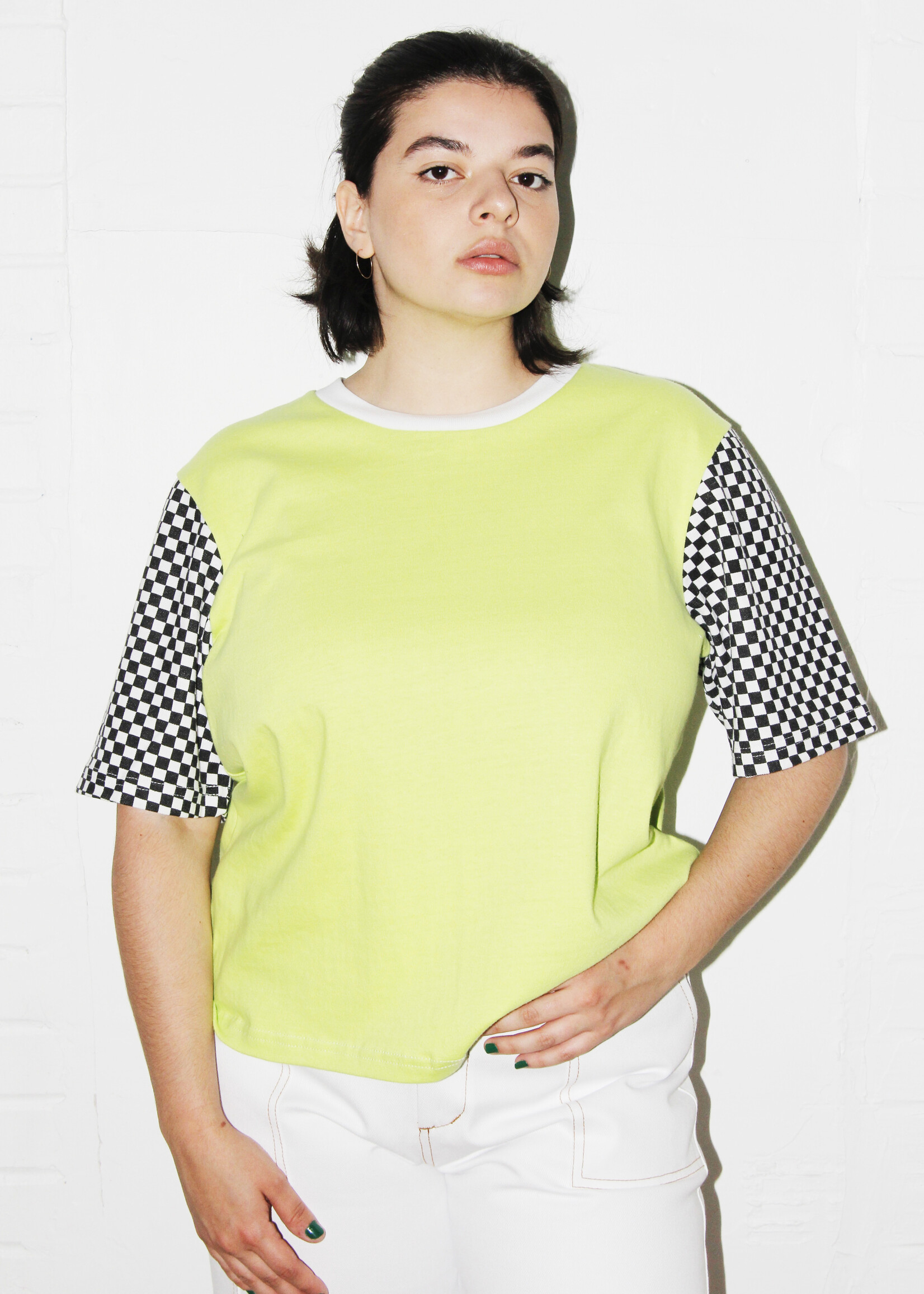 Studio Citizen Studio Citizen Long Boxy Tee in Lime Green and Checkered