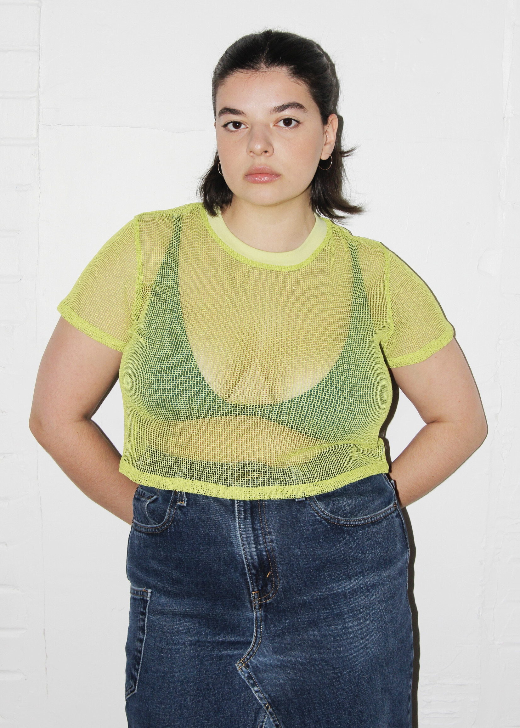 Studio Citizen Studio Citizen Crop Tee in Green Grid Mesh