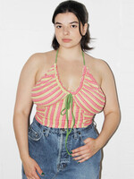Studio Citizen Upcycled Tie-Back Halter Top in Pink and Green Stripes