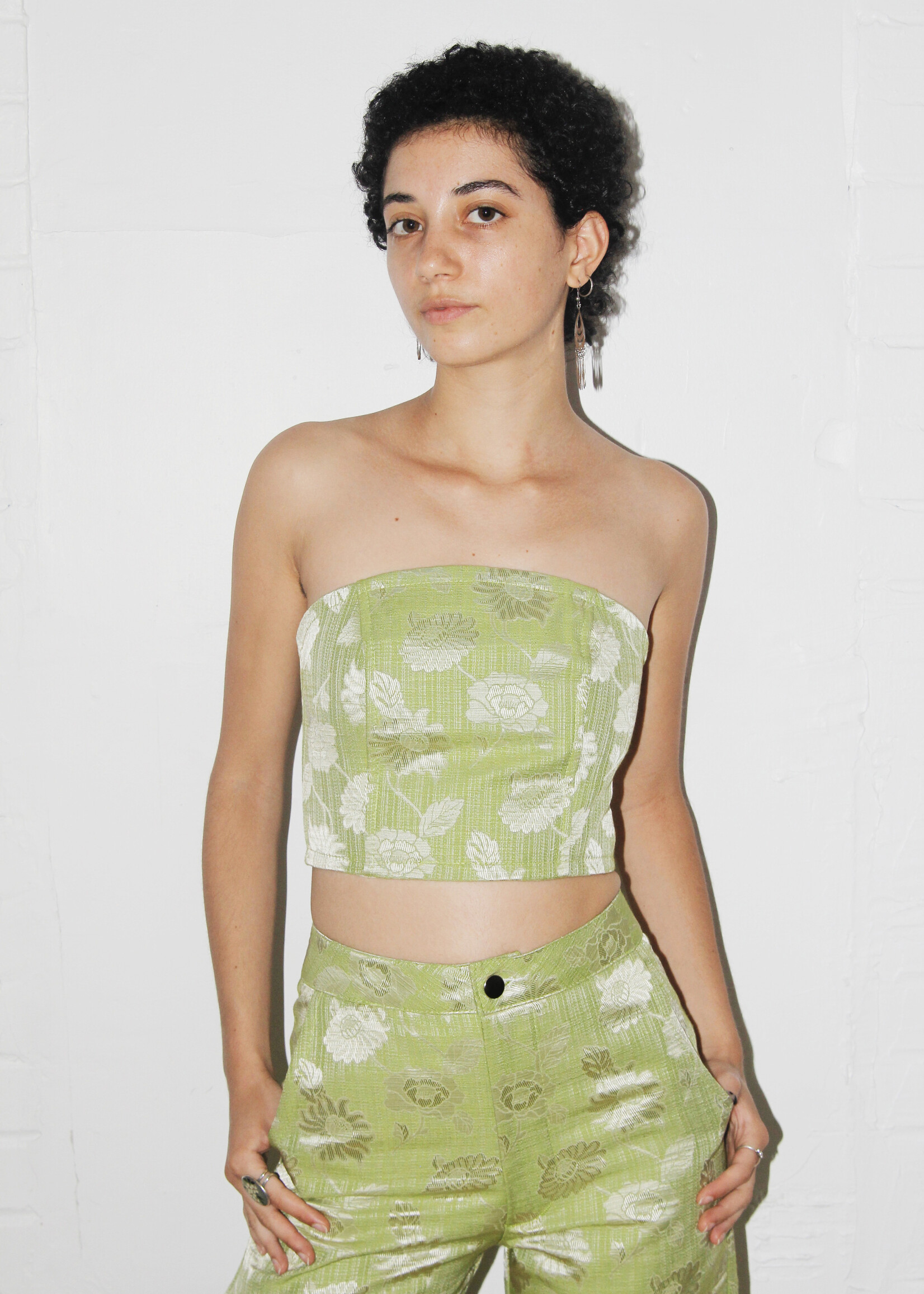 Studio Citizen Studio Citizen Corset Top in Green Flower Jacquard