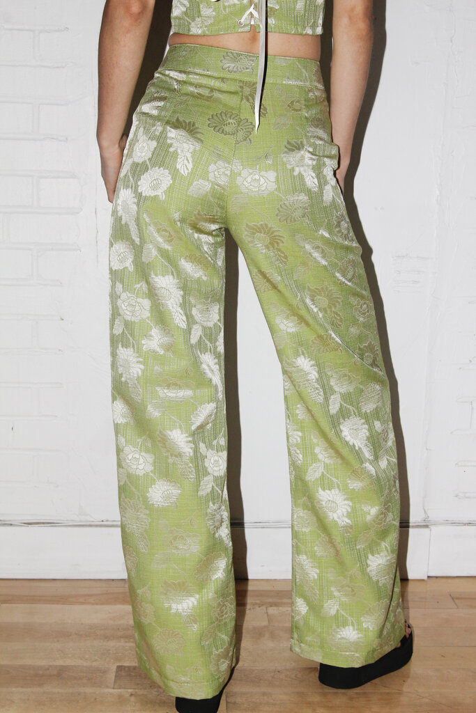 Studio Citizen Studio Citizen Wide Leg Pants in Green Flower Jacquard