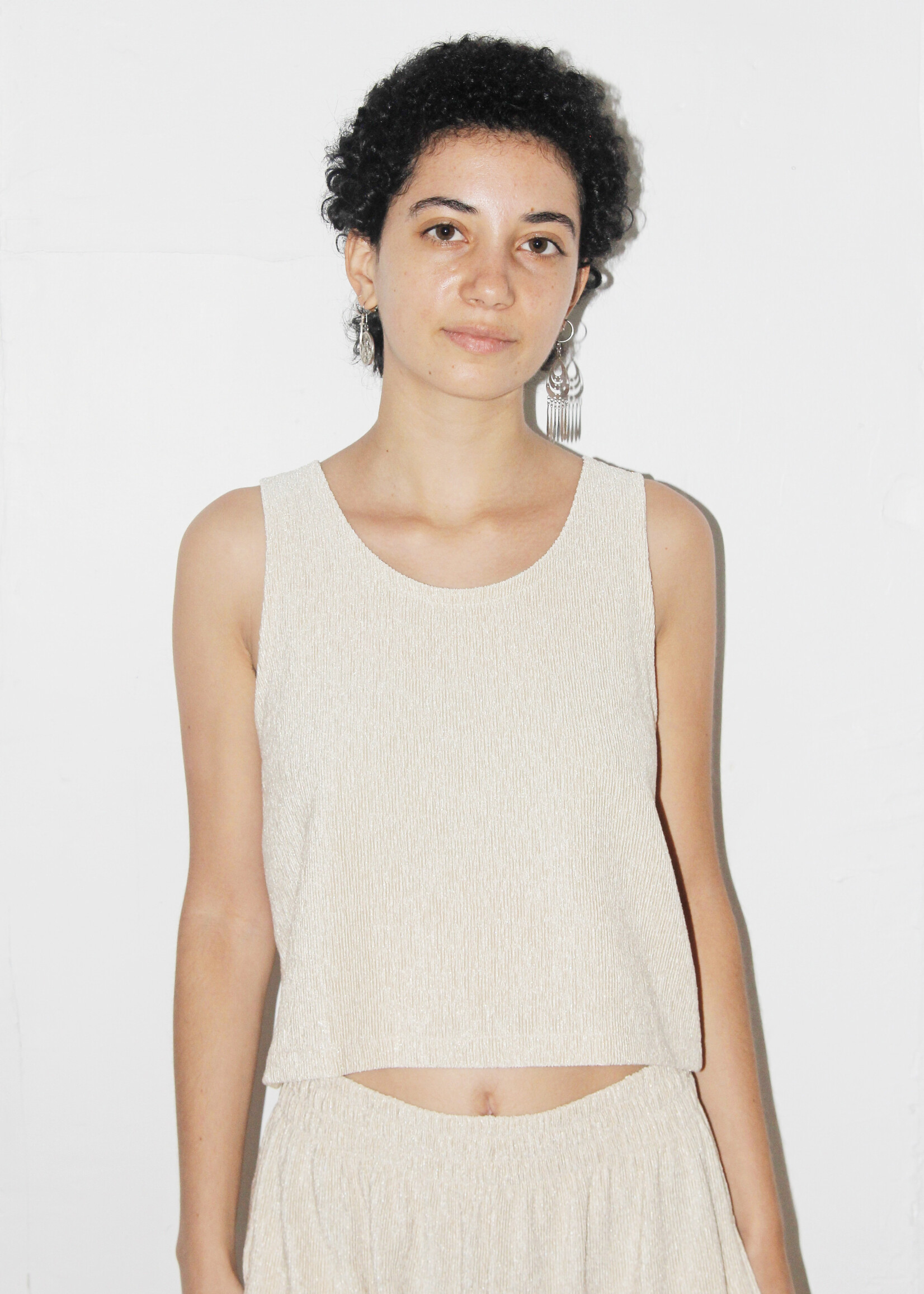 Studio Citizen Studio Citizen Vest Tank Top in Champagne Plisse