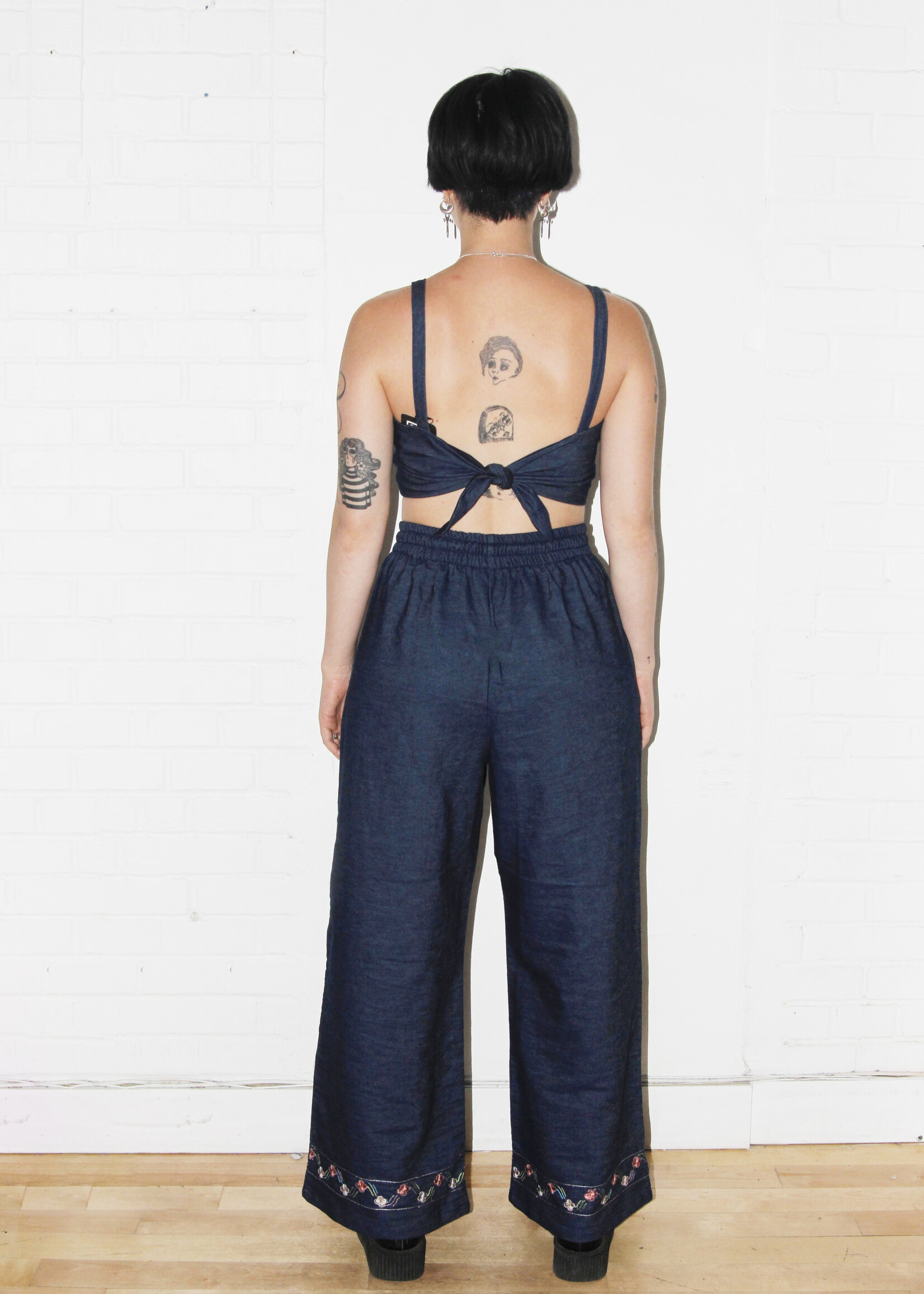 Studio Citizen Studio Citizen Relaxed Fit Drawstring Pant in Denim Embroidery