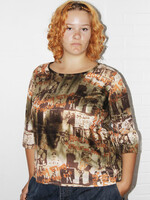 Vintage Green and Brown Print Top - XXL