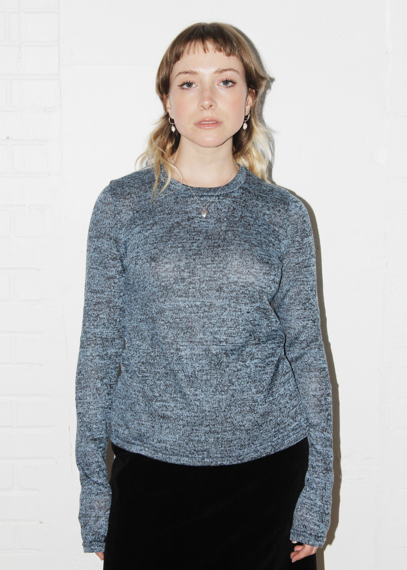 Studio Citizen Studio Citizen Long Fitted Top in Blue and Black Marled Knit  Available at our Mile End Shop!!  Email to order