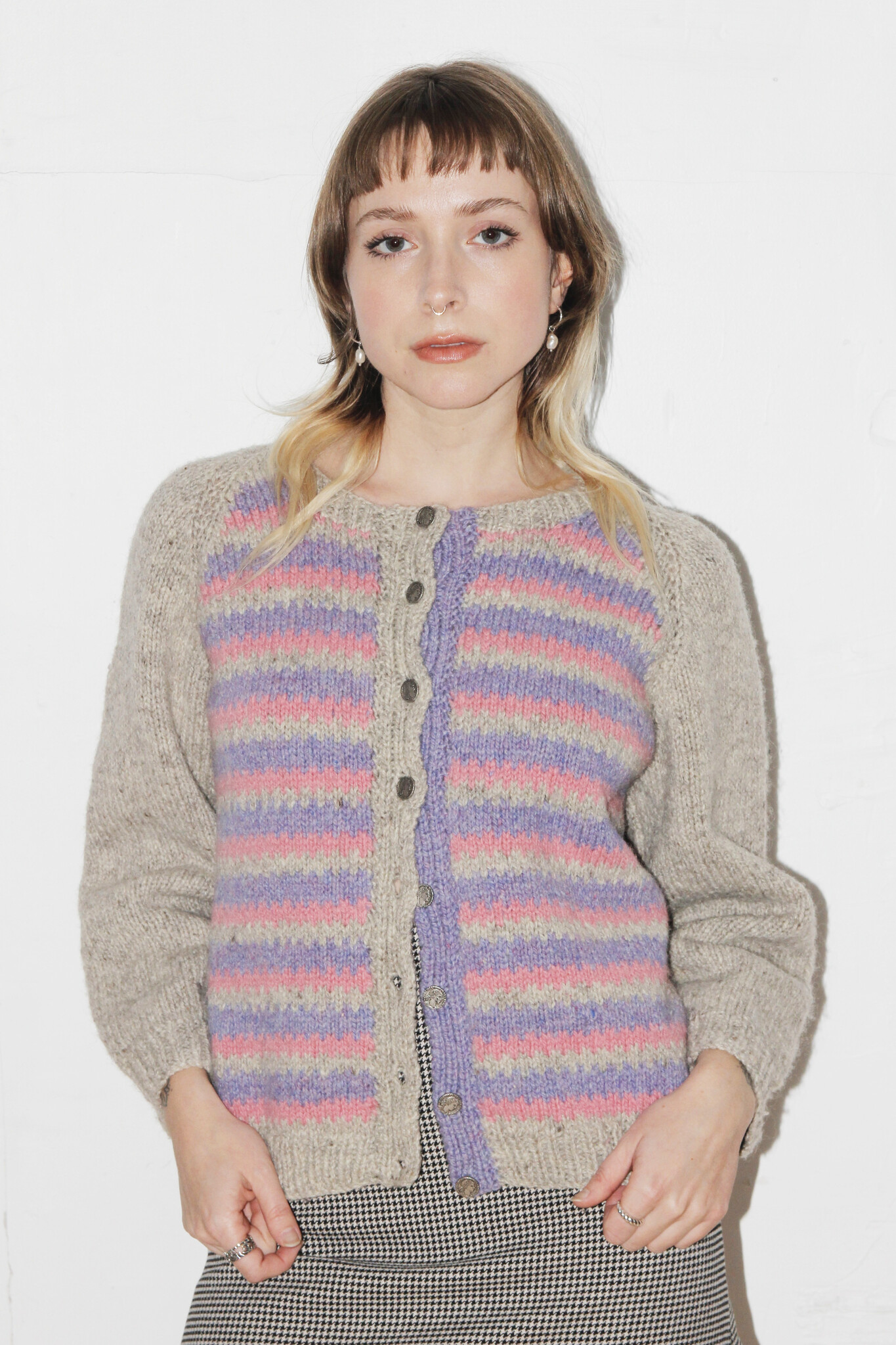 Vintage Grey, Pink and Purple Knit Cardigan