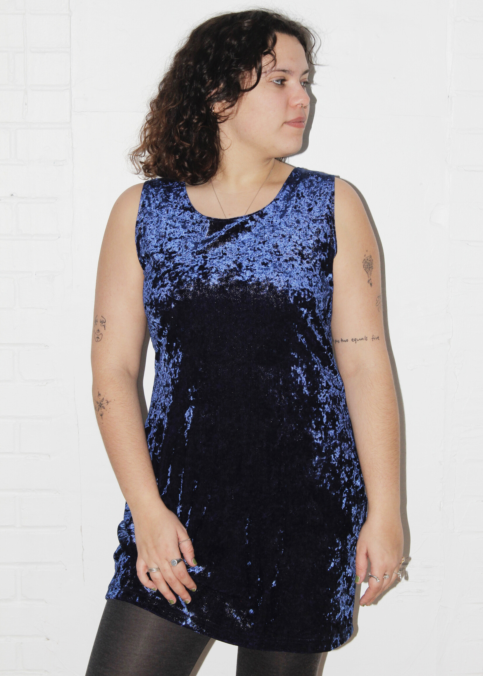 Vintage Vintage Blue Sparkly Crushed Velvet Dress - L/XL