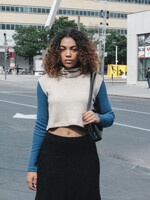 Studio Citizen Mockneck Sweater in Cream and Blue Knit