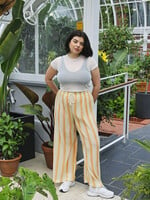 Studio Citizen Relaxed Fit Drawstring Pants in Orange Stripes Plissé